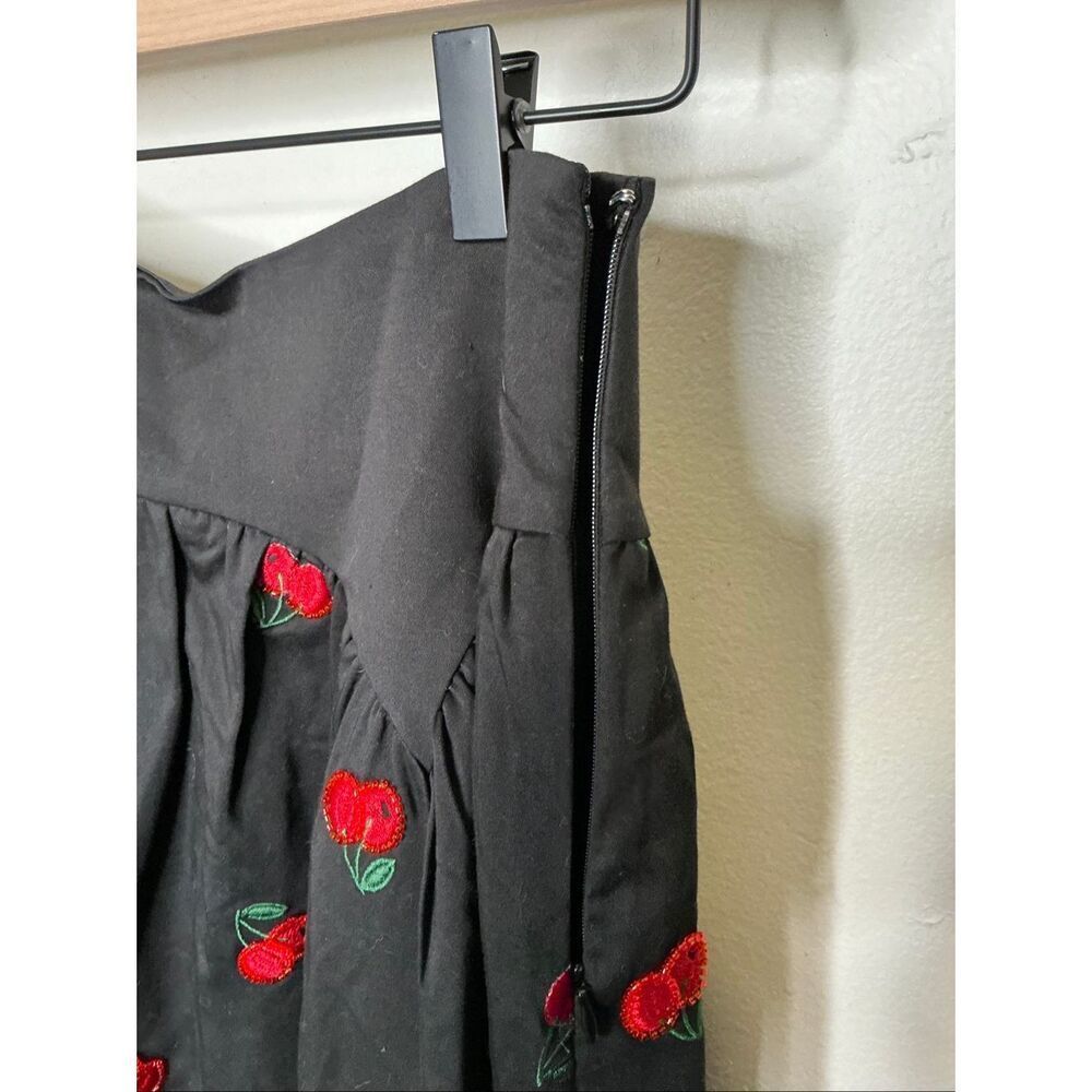 Avec Les Filles Petite Cherry Applique Midi Skirt | Black in Small - Picture 7 of 8